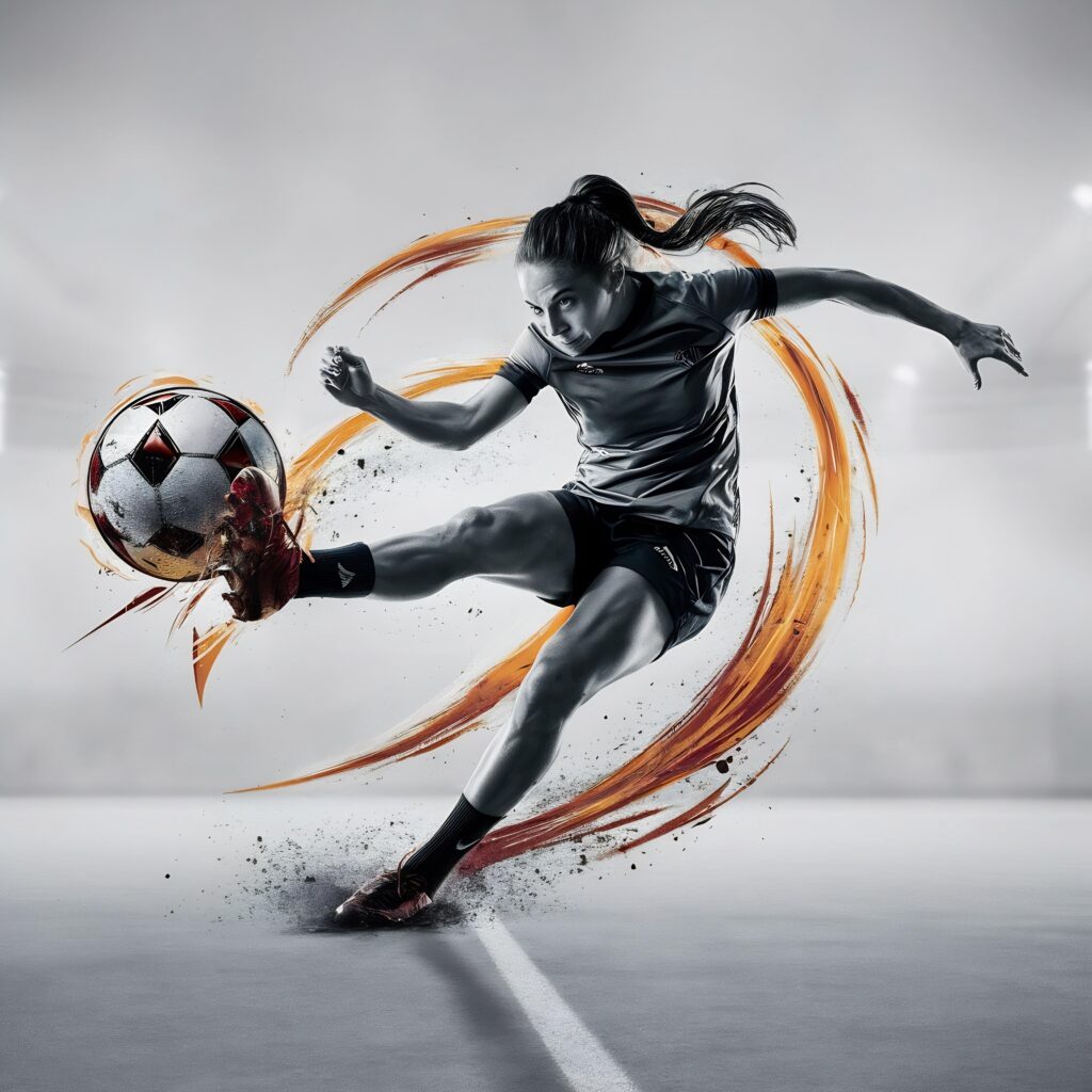 female-soccer-football-player-kicking-ball-training-action-motion-isolated-white-backgr